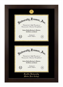 Double Degree (Stacked) Frame in Manhattan Espresso with Black & Gold Mats for DOCUMENT: 8 1/2"H X 11"W  , DOCUMENT: 8 1/2"H X 11"W  