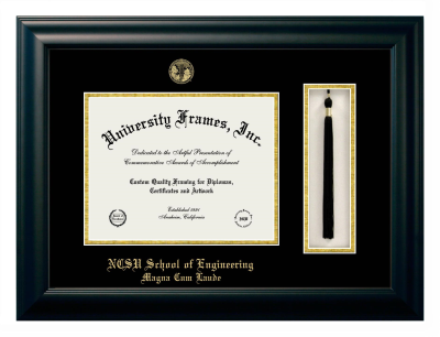 Diploma with Tassel Box Frame in Satin Black with Black & Gold Mats for DOCUMENT: 8 1/2"H X 11"W  