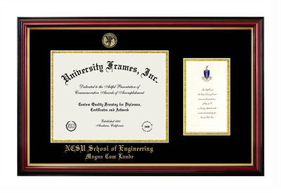 Diploma with Announcement Frame in Petite Mahogany with Gold Trim with Black & Gold Mats for DOCUMENT: 8 1/2"H X 11"W  ,  7"H X 4"W  