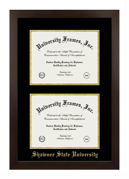 Double Degree (Stacked) Frame in Manhattan Espresso with Black & Gold Mats for DOCUMENT: 8 1/2"H X 11"W  , DOCUMENT: 8 1/2"H X 11"W  