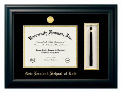 Diploma with Tassel Box Frame in Satin Black with Black & Gold Mats for DOCUMENT: 8 1/2"H X 11"W  