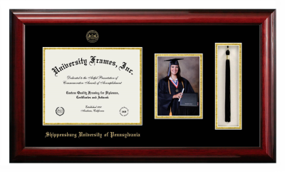 Diploma with 5 x 7 Portrait & Tassel Box Frame in Classic Mahogany with Black & Gold Mats for DOCUMENT: 8 1/2"H X 11"W  