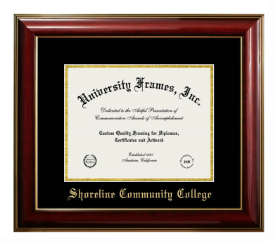 Diploma Frame in Classic Mahogany with Gold Trim with Black & Gold Mats for DOCUMENT: 8 1/2"H X 11"W  