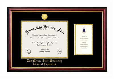 Diploma with Announcement Frame in Petite Mahogany with Gold Trim with Black & Gold Mats for DOCUMENT: 8 1/2"H X 11"W  ,  7"H X 4"W  