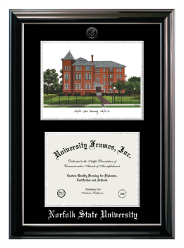 Double Opening with Campus Image (Stacked) Frame in Classic Ebony with Silver Trim with Black & Silver Mats for DOCUMENT: 8 1/2"H X 11"W  