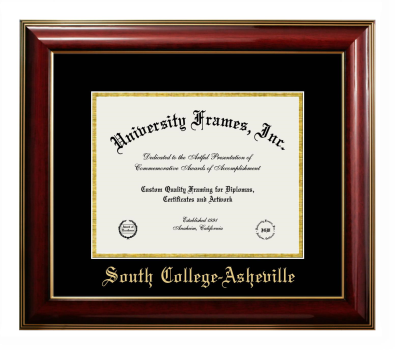 South College-Asheville Diploma Frame in Classic Mahogany with Gold Trim with Black & Gold Mats for DOCUMENT: 8 1/2"H X 11"W  