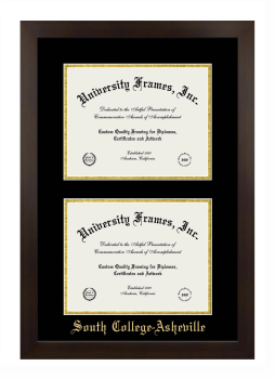 Double Degree (Stacked) Frame in Manhattan Espresso with Black & Gold Mats for DOCUMENT: 8 1/2"H X 11"W  , DOCUMENT: 8 1/2"H X 11"W  