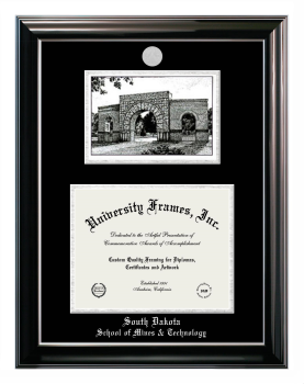 Double Opening with Campus Image (Stacked) Frame in Classic Ebony with Silver Trim with Black & Silver Mats for DOCUMENT: 8 1/2"H X 11"W  