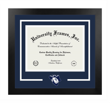 Logo Mat Frame in Manhattan Black with Navy Blue & White Mats for DOCUMENT: 8 1/2"H X 11"W  