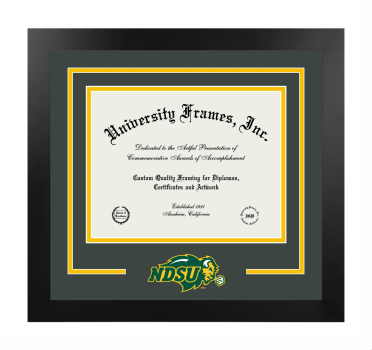 North Dakota State University Logo Mat Frame in Manhattan Black with Forest Green & Amber Mats for DOCUMENT: 8 1/2"H X 11"W  