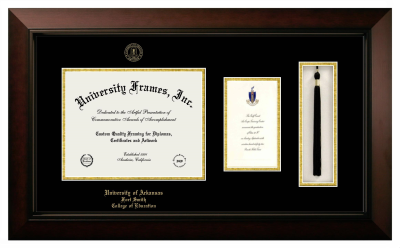 Diploma with Announcement & Tassel Box Frame in Legacy Black Cherry with Black & Gold Mats for DOCUMENT: 8 1/2"H X 11"W  ,  7"H X 4"W  