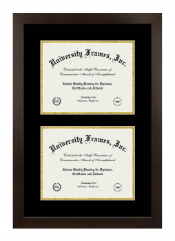 Double Degree (Stacked) Frame in Manhattan Espresso with Black & Gold Mats for DOCUMENT: 8 1/2"H X 11"W  , DOCUMENT: 8 1/2"H X 11"W  