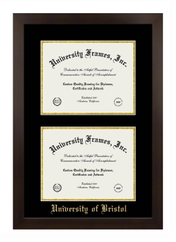 Double Degree (Stacked) Frame in Manhattan Espresso with Black & Gold Mats for DOCUMENT: 8 1/2"H X 11"W  , DOCUMENT: 8 1/2"H X 11"W  