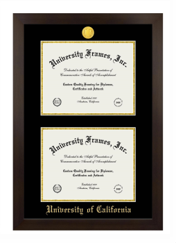 Double Degree (Stacked) Frame in Manhattan Espresso with Black & Gold Mats for DOCUMENT: 8 1/2"H X 11"W  , DOCUMENT: 8 1/2"H X 11"W  