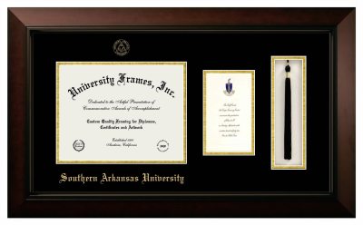 Diploma with Announcement & Tassel Box Frame in Legacy Black Cherry with Black & Gold Mats for DOCUMENT: 8 1/2"H X 11"W  ,  7"H X 4"W  