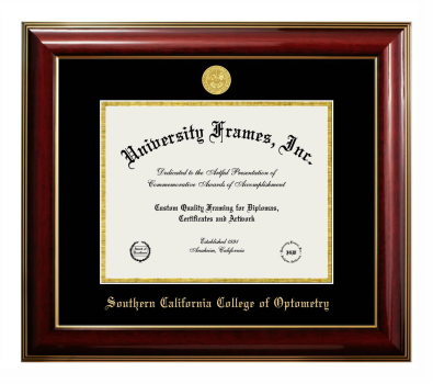 Southern California College of Optometry (Marshall B. Ketchum U) Diploma Frame in Classic Mahogany with Gold Trim with Black & Gold Mats for DOCUMENT: 8 1/2"H X 11"W  