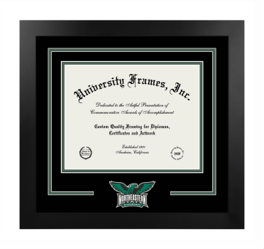 Logo Mat Frame in Manhattan Black with Black & Forest Green Mats for DOCUMENT: 8 1/2"H X 11"W  