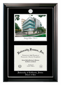 Double Opening with Campus Image (Stacked) Frame in Classic Ebony with Silver Trim with Black & Silver Mats for DOCUMENT: 8 1/2"H X 11"W  