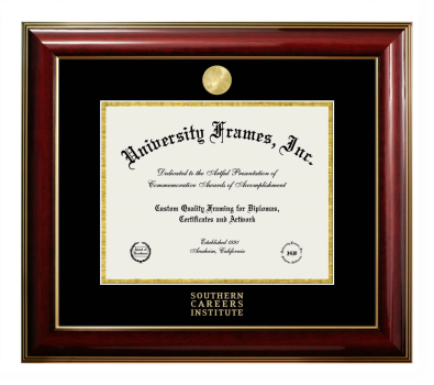 Diploma Frame in Classic Mahogany with Gold Trim with Black & Gold Mats for DOCUMENT: 8 1/2"H X 11"W  