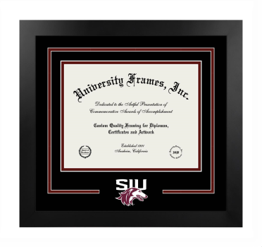 Logo Mat Frame in Manhattan Black with Black & Maroon Mats for DOCUMENT: 8 1/2"H X 11"W  