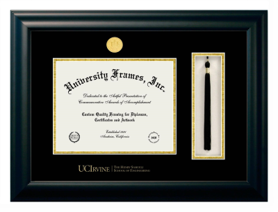 Diploma with Tassel Box Frame in Satin Black with Black & Gold Mats for DOCUMENT: 8 1/2"H X 11"W  