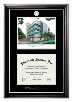 Double Opening with Campus Image (Stacked) Frame in Classic Ebony with Silver Trim with Black & Silver Mats for DOCUMENT: 8 1/2"H X 11"W  