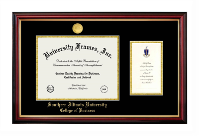 Diploma with Announcement Frame in Petite Mahogany with Gold Trim with Black & Gold Mats for DOCUMENT: 8 1/2"H X 11"W  ,  7"H X 4"W  