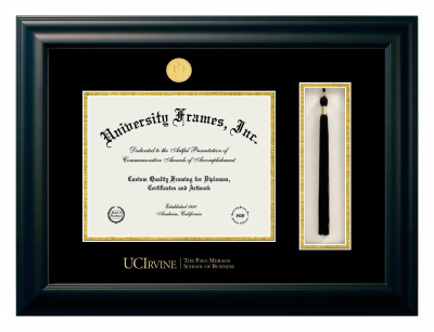 University of California Irvine The Paul Merage School of Business Diploma with Tassel Box Frame in Satin Black with Black & Gold Mats for DOCUMENT: 8 1/2"H X 11"W  