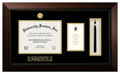 Diploma with Announcement & Tassel Box Frame in Legacy Black Cherry with Black & Gold Mats for DOCUMENT: 8 1/2"H X 11"W  ,  7"H X 4"W  