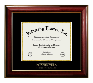 Southern Illinois University Edwardsville School of Pharmacy Diploma Frame in Classic Mahogany with Gold Trim with Black & Gold Mats for DOCUMENT: 8 1/2"H X 11"W  