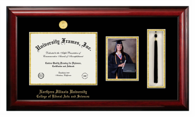 Diploma with 5 x 7 Portrait & Tassel Box Frame in Classic Mahogany with Black & Gold Mats for DOCUMENT: 8 1/2"H X 11"W  