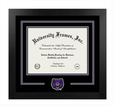 Logo Mat Frame in Manhattan Black with Black & Purple Mats for DOCUMENT: 8 1/2"H X 11"W  