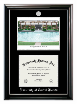 Double Opening with Campus Image (Stacked) Frame in Classic Ebony with Silver Trim with Black & Silver Mats for DOCUMENT: 8 1/2"H X 11"W  