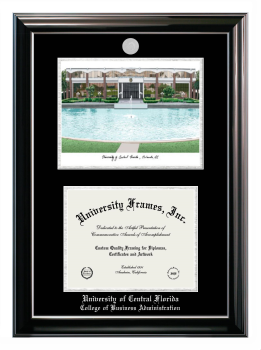 Double Opening with Campus Image (Stacked) Frame in Classic Ebony with Silver Trim with Black & Silver Mats for DOCUMENT: 8 1/2"H X 11"W  