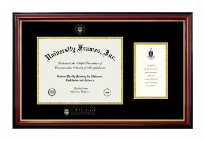 Diploma with Announcement Frame in Petite Mahogany with Gold Trim with Black & Gold Mats for DOCUMENT: 8 1/2"H X 11"W  ,  7"H X 4"W  