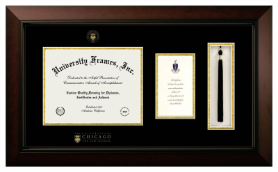 Diploma with Announcement & Tassel Box Frame in Legacy Black Cherry with Black & Gold Mats for DOCUMENT: 8 1/2"H X 11"W  ,  7"H X 4"W  