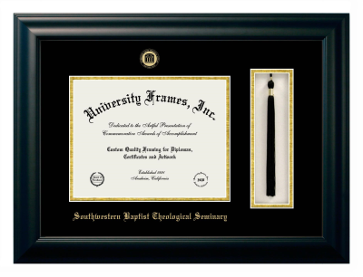 Southwestern Baptist Theological Seminary Diploma with Tassel Box Frame in Satin Black with Black & Gold Mats for DOCUMENT: 8 1/2"H X 11"W  