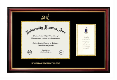 Diploma with Announcement Frame in Petite Mahogany with Gold Trim with Black & Gold Mats for DOCUMENT: 8 1/2"H X 11"W  ,  7"H X 4"W  