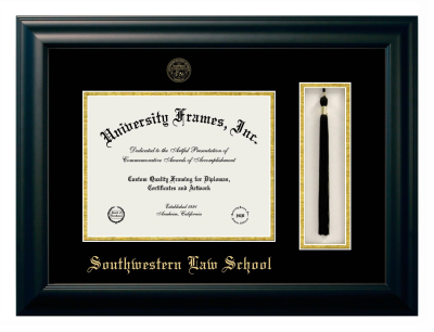 Southwestern Law School Diploma with Tassel Box Frame in Satin Black with Black & Gold Mats for DOCUMENT: 8 1/2"H X 11"W  