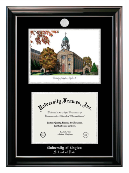 Double Opening with Campus Image (Stacked) Frame in Classic Ebony with Silver Trim with Black & Silver Mats for DOCUMENT: 8 1/2"H X 11"W  