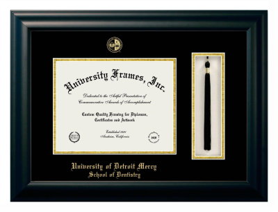 University of Detroit Mercy School of Dentistry Diploma with Tassel Box Frame in Satin Black with Black & Gold Mats for DOCUMENT: 8 1/2"H X 11"W  