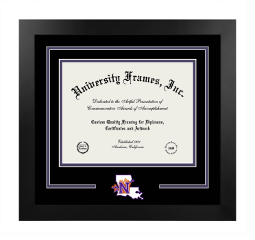 Logo Mat Frame in Manhattan Black with Black & Purple Mats for DOCUMENT: 8 1/2"H X 11"W  