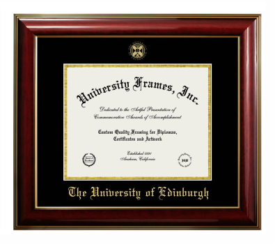 University of Edinburgh Diploma Frame in Classic Mahogany with Gold Trim with Black & Gold Mats for DOCUMENT: 8 1/2"H X 11"W  