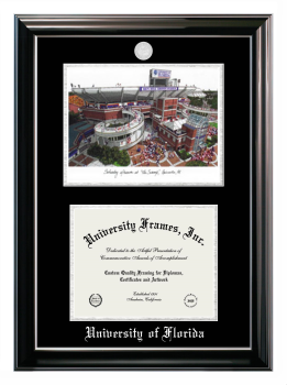 Double Opening with Campus Image (Stacked) Frame in Classic Ebony with Silver Trim with Black & Silver Mats for DOCUMENT: 8 1/2"H X 11"W  