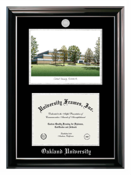 Double Opening with Campus Image (Stacked) Frame in Classic Ebony with Silver Trim with Black & Silver Mats for DOCUMENT: 8 1/2"H X 11"W  