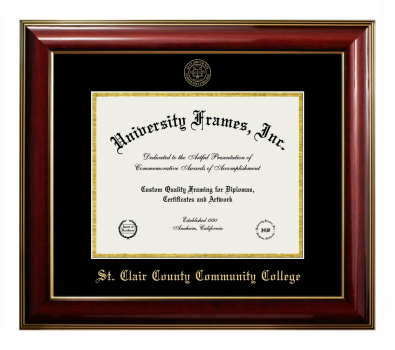 St. Clair County Community College Diploma Frame in Classic Mahogany with Gold Trim with Black & Gold Mats for DOCUMENT: 8 1/2"H X 11"W  