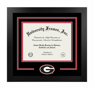 Logo Mat Frame in Manhattan Black with Black & Red Mats for DOCUMENT: 8 1/2"H X 11"W  