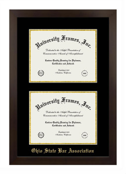 Double Degree (Stacked) Frame in Manhattan Espresso with Black & Gold Mats for DOCUMENT: 8 1/2"H X 11"W  , DOCUMENT: 8 1/2"H X 11"W  