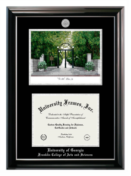 Double Opening with Campus Image (Stacked) Frame in Classic Ebony with Silver Trim with Black & Silver Mats for DOCUMENT: 8 1/2"H X 11"W  