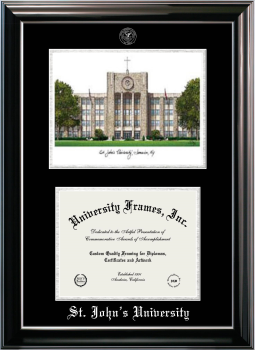 Double Opening with Campus Image (Stacked) Frame in Classic Ebony with Silver Trim with Black & Silver Mats for DOCUMENT: 8 1/2"H X 11"W  